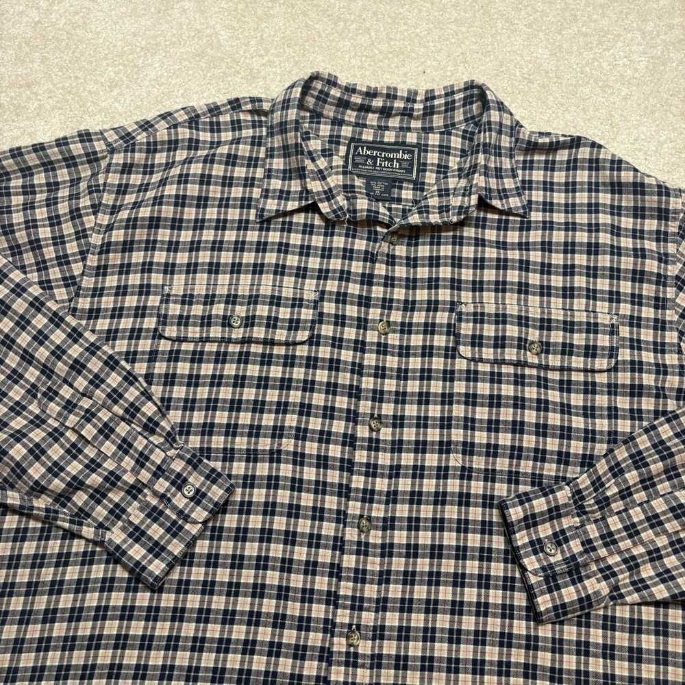 Vtg Abercrombie & Fitch Shirt 90s Mens XL Blue Plaid Flannel Button Up LS Casual